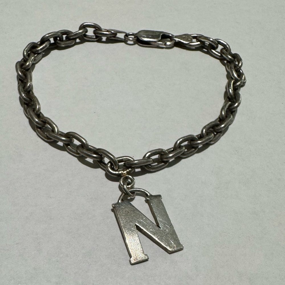 MWS Mark Washerman Samara Sterling Silver Initial N Charm Bracelet 13gm Vintage
